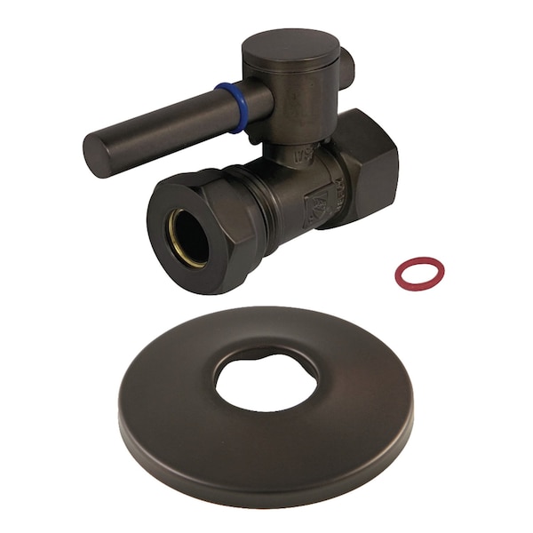 Kingston Brass 1/2" FIP X 1/2" or 7/16" Slip Joint Quarter-Turn Straight Stop Valve with Flange, Oil Rubbed Bronze CC44155DLK - main
